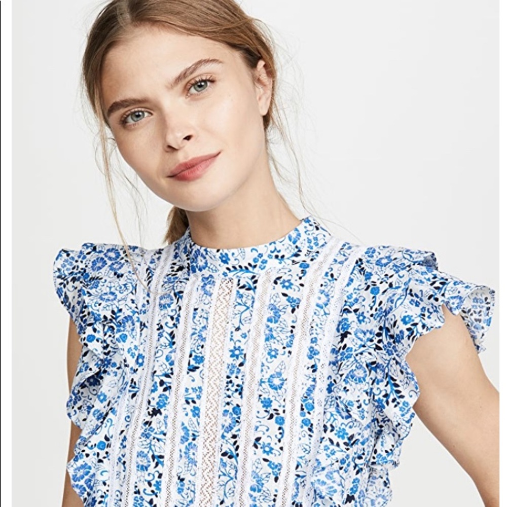 HP❤️Veronica Beard Sol Ruffle High Neck Top 18